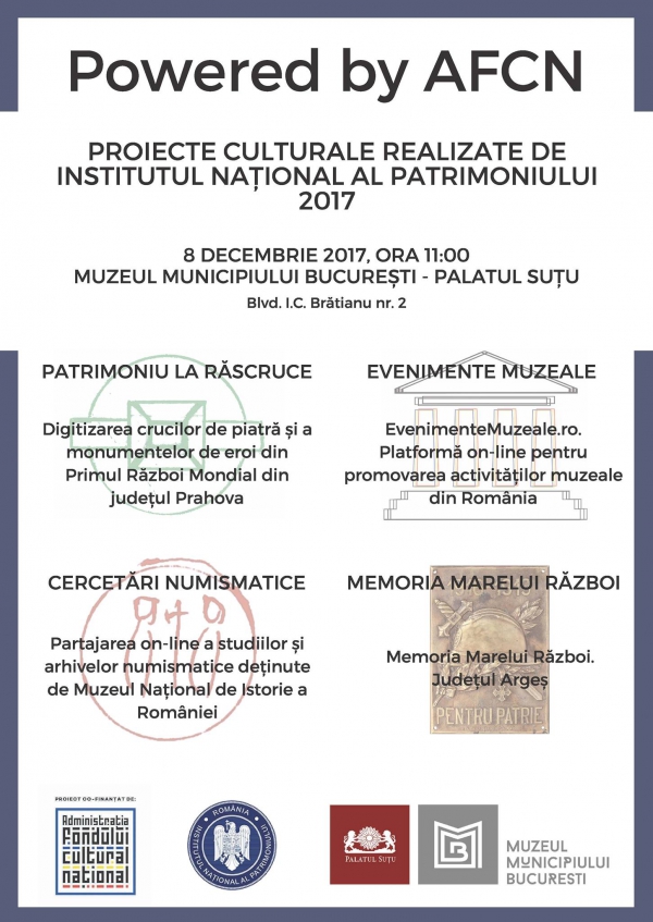 București: POWERED BY AFCN. Proiecte culturale realizate de Institutul Național al Patrimoniului în anul 2017