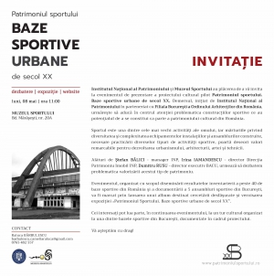 Institutul Național al Patrimoniului și Muzeul Sportului au plăcerea de a vă invita la evenimentul de prezentare a proiectului cultural pilot Patrimoniul sportului. Baze sportive urbane de secol XX